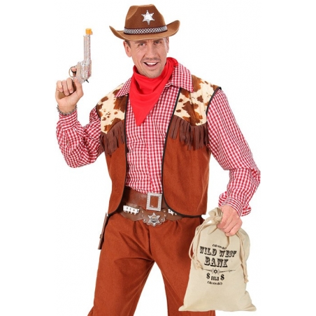 accessoire déguisement de cowboy, sac de banque Dollar