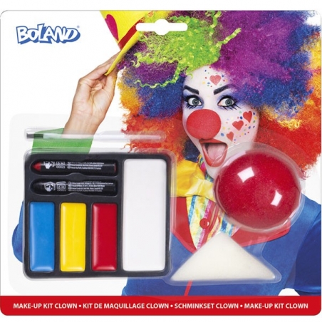 Kit de maquillage pour faire un maquillage de Clown facilement : grimage et nez en mousse Kit de maquillage pour faire un maquillage de Clown facilement : grimage et nez en mousse