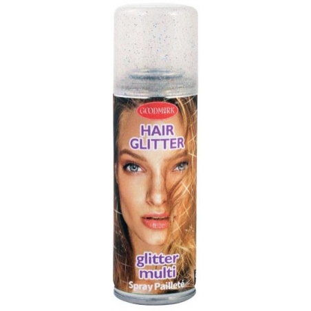 bombe de laque paillettes multicolores pour cheveux