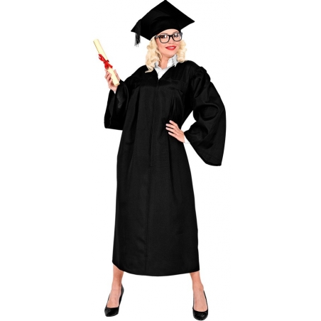 Déguisement étudiante femme diplômée, tunique et chapeau