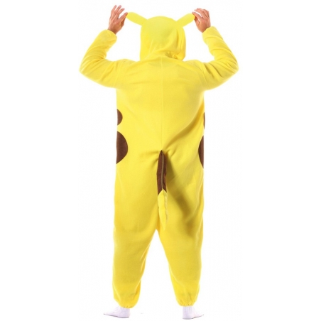 déguisement de chinchilla électrique, combinaison jaune avec capuche et queue (vue de dos)