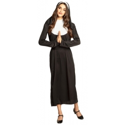 déguisement de bonne sœur pour femme avec robe, coiffe et ceinture