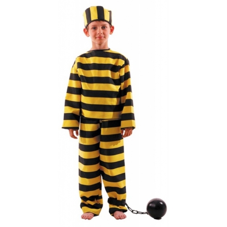 déguisement de prisonnier pour enfant noir et jaune avec tunique, pantalon et calot déguisement de prisonnier pour enfant noir et jaune avec tunique, pantalon et calot