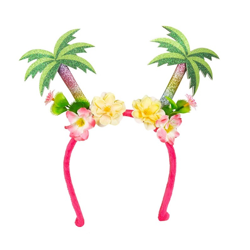 Accessoire sur le thème d'Hawaï : Serre-tête avec palmiers et paillettes