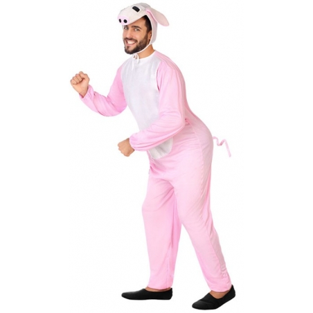 Déguisement de cochon rose pour homme et femme, combinaison avec capuche également disponible en grandes tailles