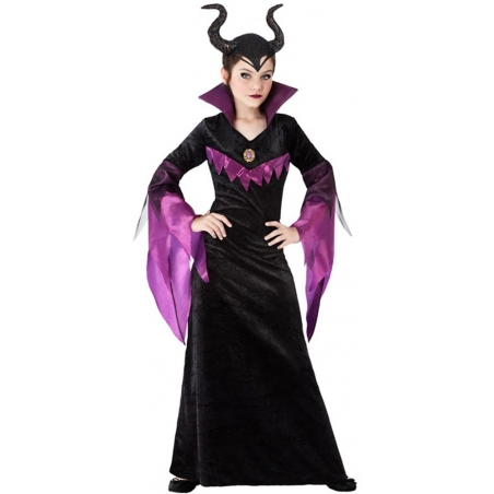 Déguisement maléfique fille, longue robe noire et violette idéale pour Halloween