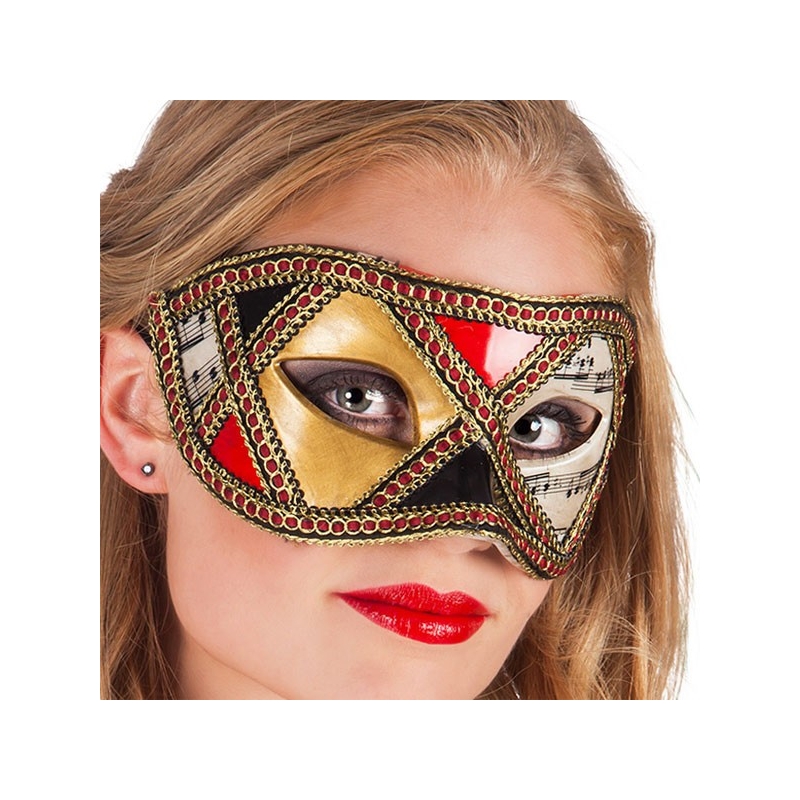 masque vénitien femme avec partitions de musique