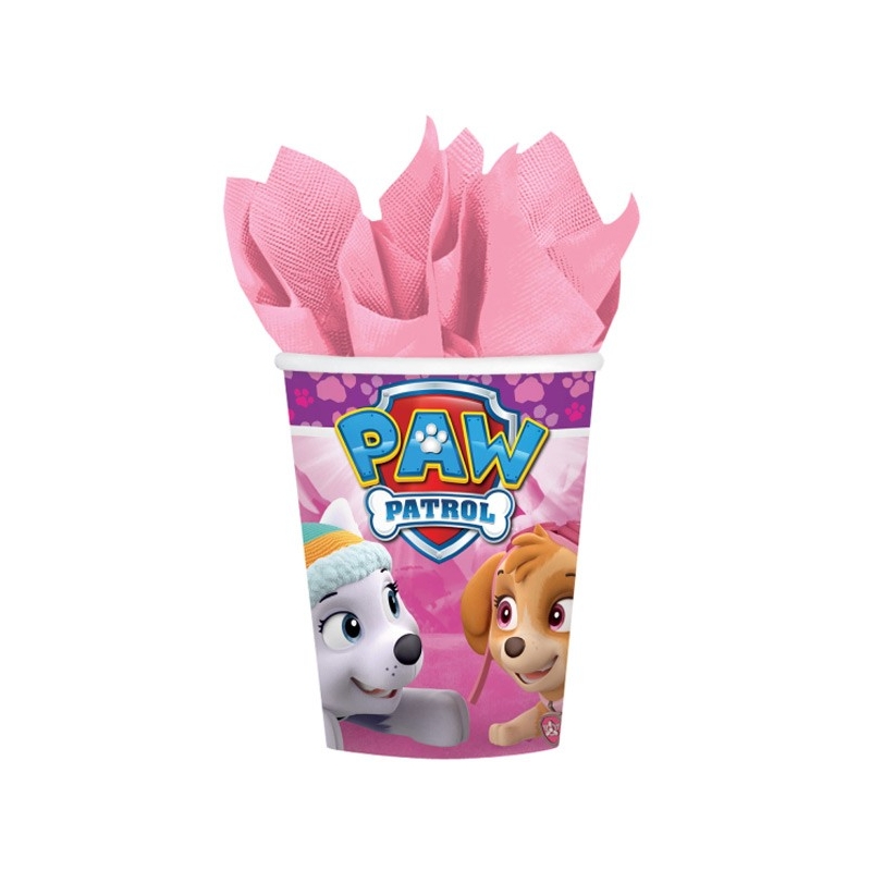 8 Gobelets Pat Patrouille rose de 250 ml - Décoration de table anniversaire
