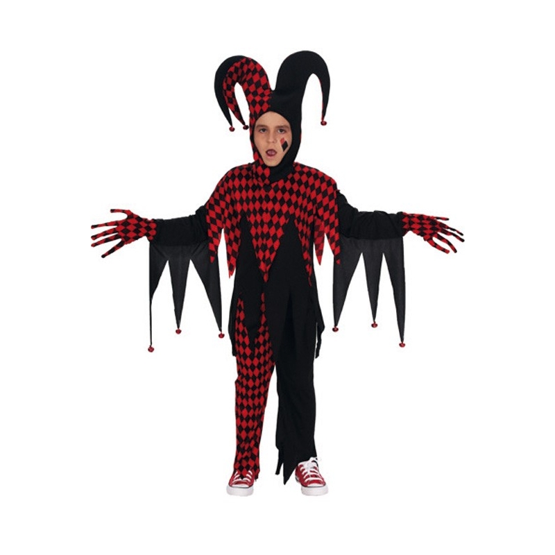 Déguisement Arlequin rouge et noir enfant idéal pour se déguiser pour Halloween