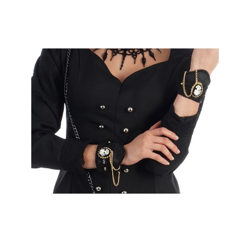Manchettes Gothiques noires avec camée squelette