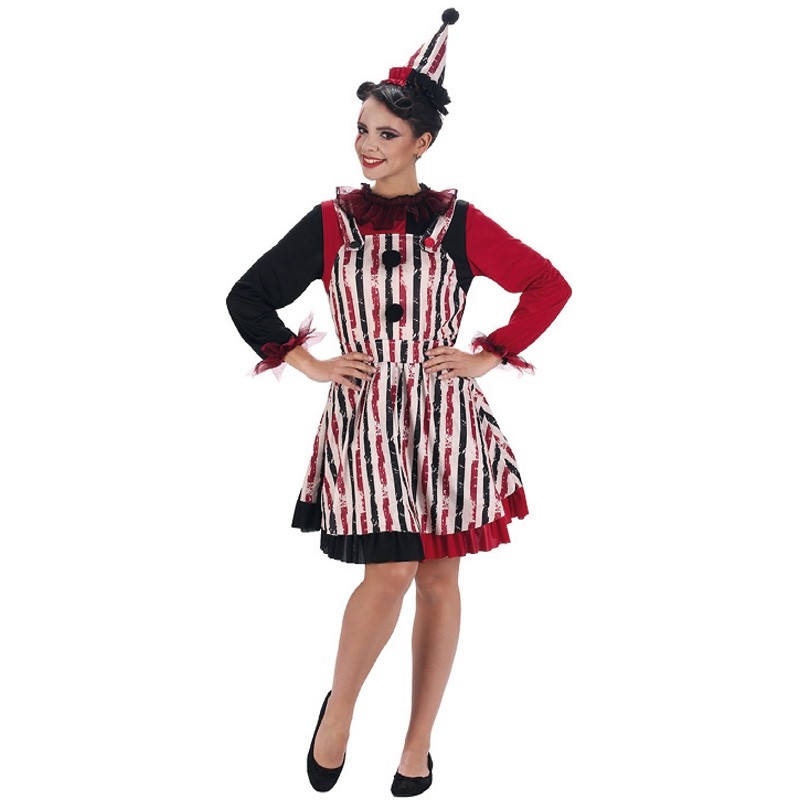 Déguisement clown femme à rayures à compléter d'un maquillage terrifiant pour Halloween