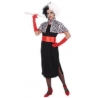 Déguisement femme Cruella avec robe, cape, ceinture et gants Déguisement femme Cruella avec robe, cape, ceinture et gants