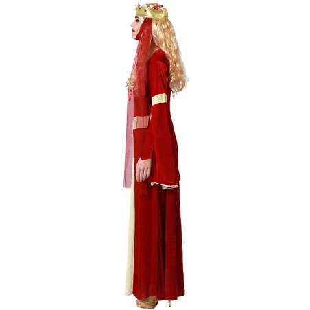 robe médiévale pour femme, déguisement reine rouge du moyen-âge