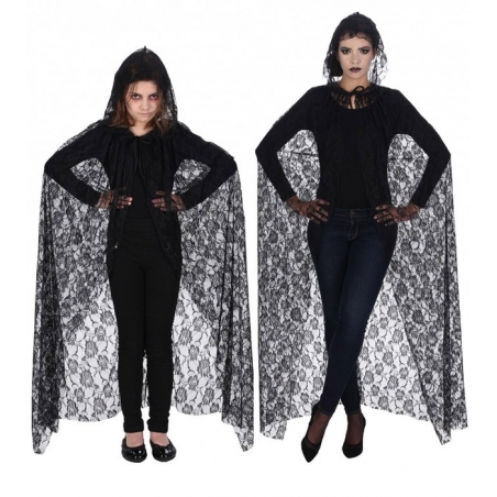 Cape à capuche en dentelle noire avec roses tailles adultes et enfants Cape à capuche en dentelle noire avec roses tailles adultes et enfants