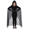 Cape à capuche en dentelle noire avec roses pour femme 150 cm Cape à capuche en dentelle noire avec roses pour femme 150 cm