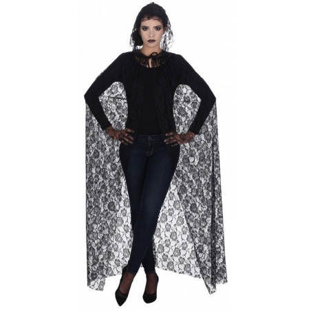 Cape gothique à capuche avec dentelle noire et roses pour fille (120 cm) Cape gothique à capuche avec dentelle noire et roses pour fille (120 cm)