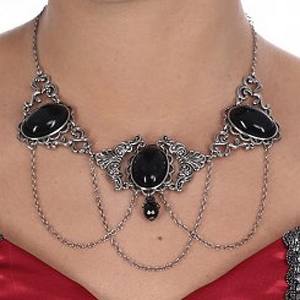 Collier Cascade Gothique Avec Grosses Pierres Noires - Occasion, TBE (très Bon état)
