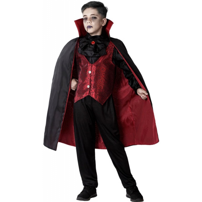 Déguisement de vampire pour garçon avec pantalon, haut, jabot et cape - Costume Halloween