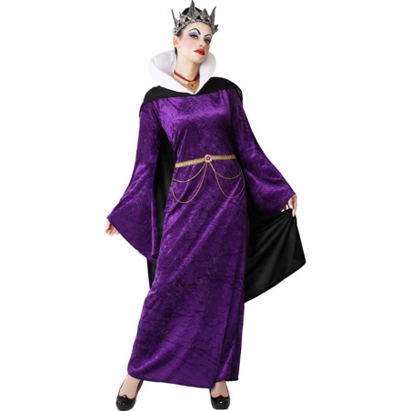 Déguisement de méchante reine pour femme, robe avec cape et col remontant 