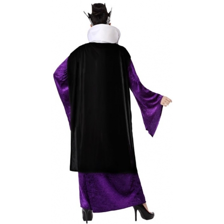 Robe de méchante reine avec cape et col remontant idéale pour se déguiser en personnage de dessin animé