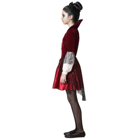 Déguisement de fille vampire, robe avec col remontant et voile toile d'araignée