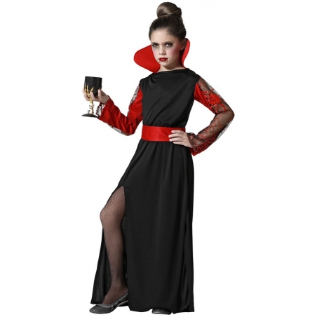 déguisement de vampire pour fille idéal pour se déguiser pour halloween, robe avec col et ceinture