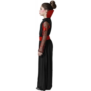 Costume De Vampire Pour Fille Halloween - Robe Velours Avec Col Montant + Collier - Taille S à XL (4-14 Ans)