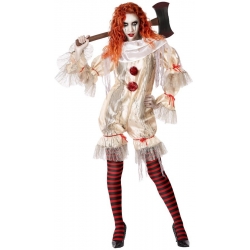 déguisement de clown tueur pour femme, robe de clown de couleur beige