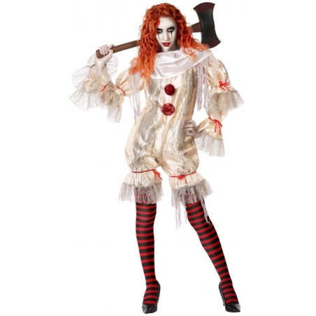 déguisement de clown tueur pour femme, robe de clown de couleur beige