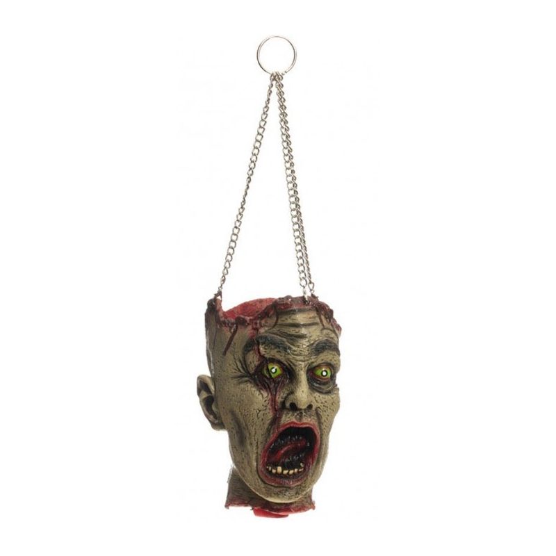 Tête de zombie suspendue idéale pour réaliser une décoration d'horreur pour halloween