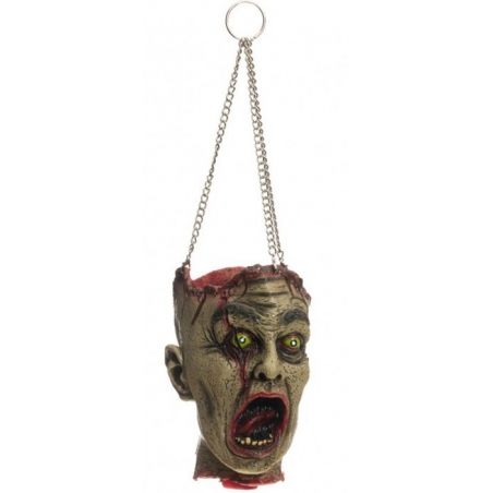 Tête de zombie suspendue idéale pour réaliser une décoration d'horreur pour halloween