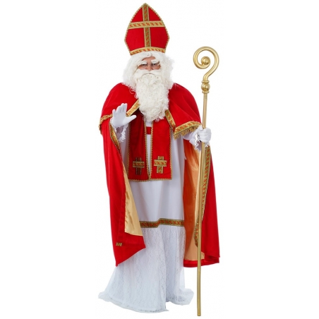 Costume Saint Nicolas luxe pour adulte avec mitre, ceinture, écharpe, robe et cape