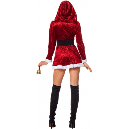 Déguisement mère noël pour femme avec robe à capuche et ceinture