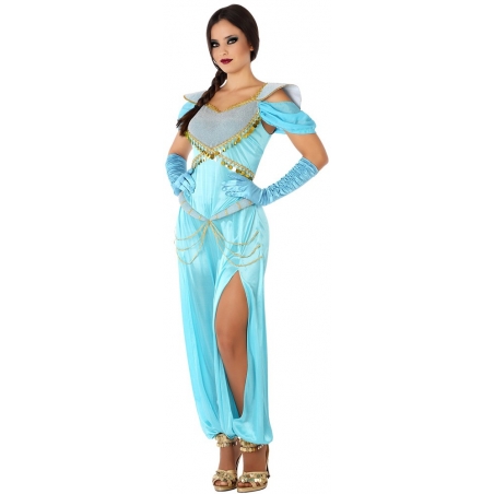 Déguisement princesse Jasmine pour femme, robe orientale bleue