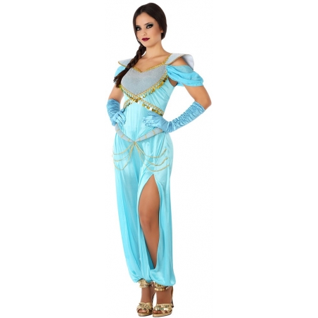 Déguisement princesse Jasmine pour femme, robe orientale bleue Déguisement princesse Jasmine pour femme, robe orientale bleue