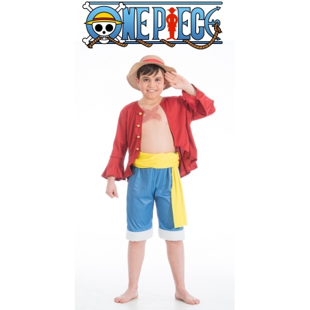 Déguisement One Piece Luffy pour garçon avec bermuda, veste, ceinture et chapeau de paille - Licence officielle ONE PIECE
