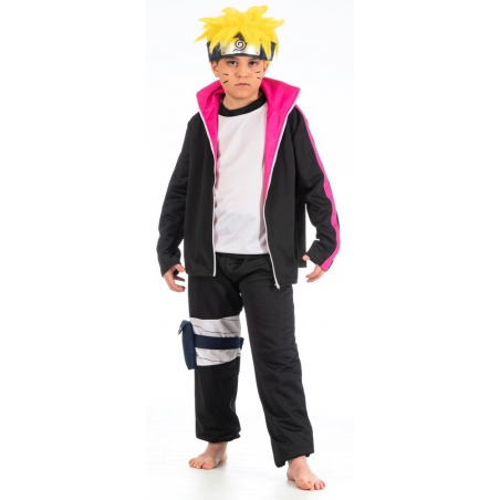 Déguisement de Boruto pour enfant présenté avec la perruque de Naruto pour enfant - Cosplay Manga pour garçon