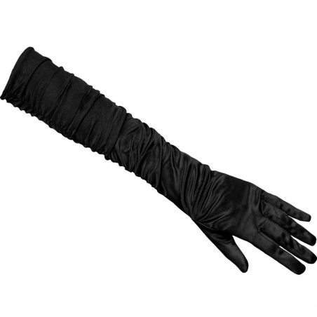gant noir main gauche, paire de longs gants noirs plissés - Déguisement Gothique et Halloween