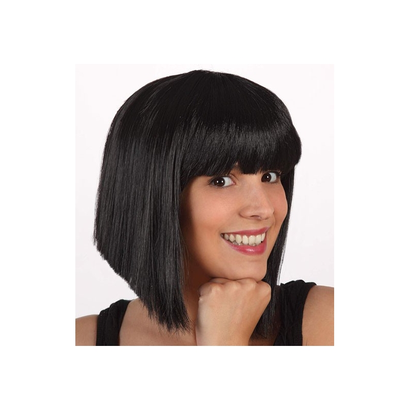 perruque noire mi-longue avec frange