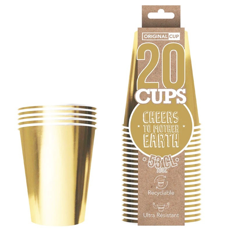 20 Gobelets Américains en carton 53 cl, gobelets couleur or doré