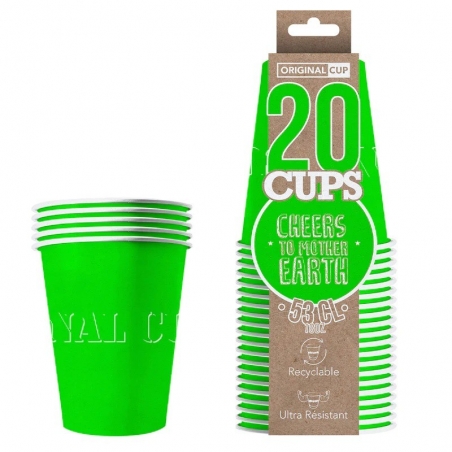 20 Gobelets couleur vert, gobelets américains carton 53 cl - beer pong