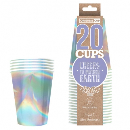 20 Gobelets Américains en carton 53 cl, gobelets couleur arc en ciel iridescent - table d'anniversaire