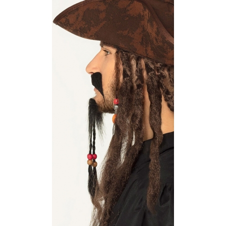 Moustache et barbiche pirate des caraibes vue de profil - Maquillage pirate