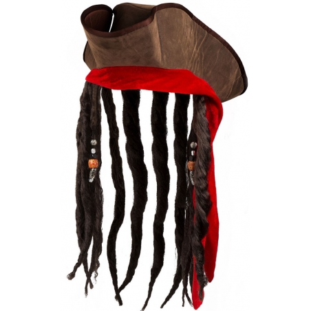 Chapeau de pirate avec cheveux idéal pour se déguiser en Jack Sparrow