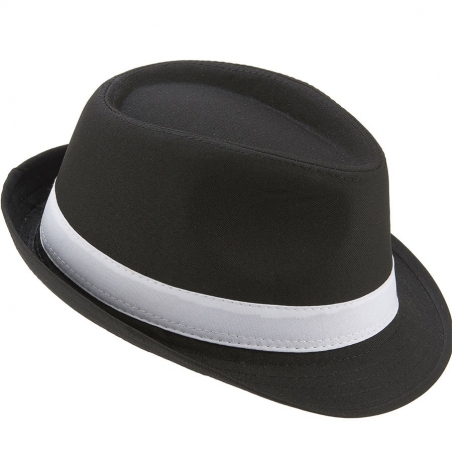 Borsalino noir bande blanche pour hommes et femmes - thème années 20 années 30 Borsalino noir bande blanche pour hommes et femmes - thème années 20 années 30