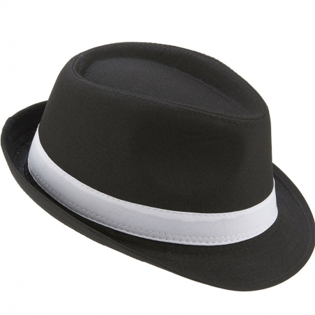 Borsalino noir bande blanche pour hommes et femmes - thème années 20 années 30