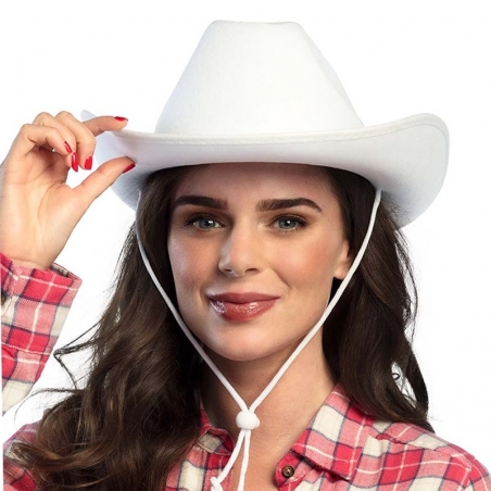 Chapeau cowgirl blanc pour femme avec ficelle