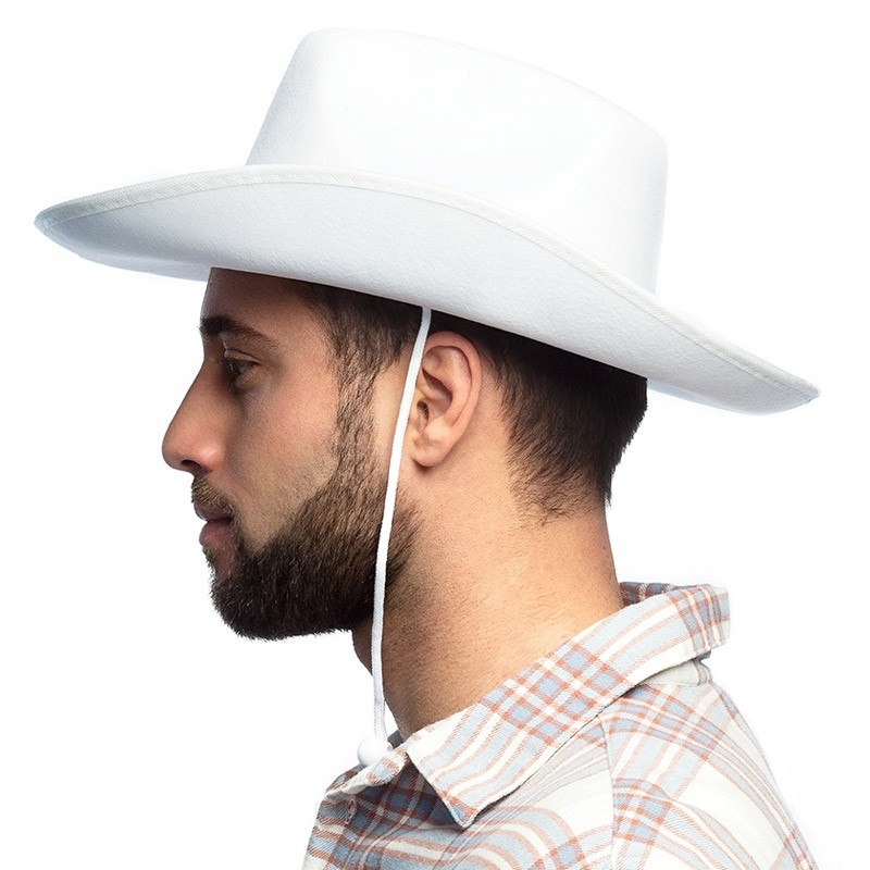 Chapeau Cowboy Blanc Prestige Tête De Taureau Argent – Style Country Wrangler Authentique