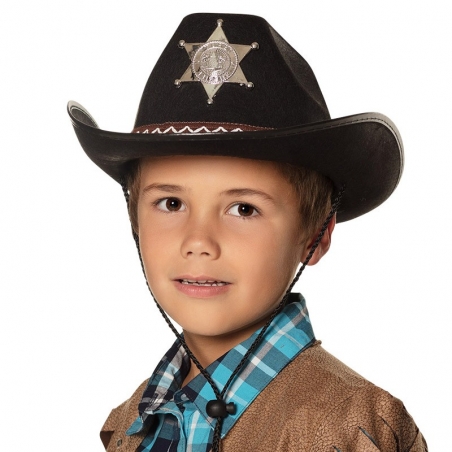 Chapeau de cowboy noir pour enfant avec étoile de sheriff