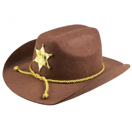 Chapeau shérif marron idéal pour accessoiriser un déguisement sur le thème Western